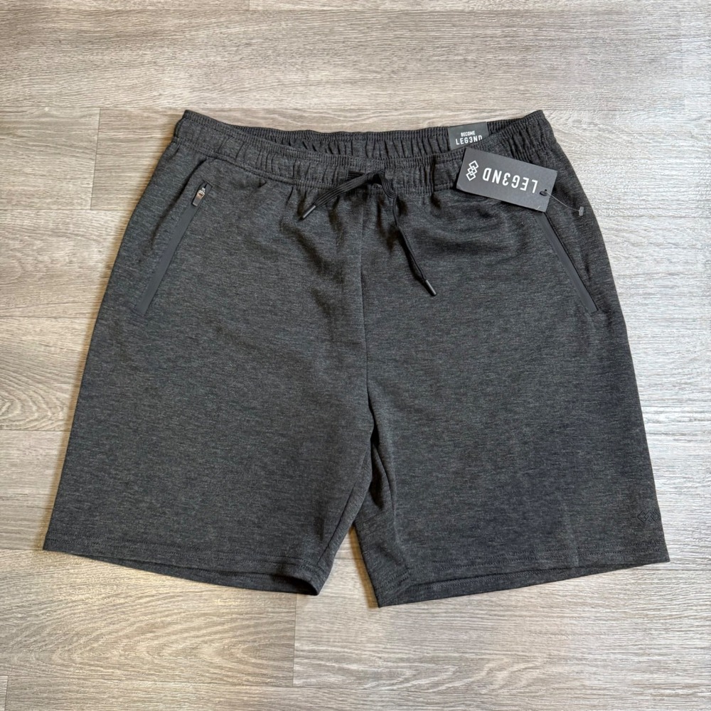 LEG3ND Mens Athletic Fit Shorts Charcoal Black Heathered Stretch Gym L New